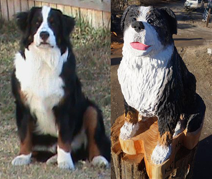 Bernese Mountain dog chainsaw carving