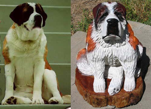 St. Bernard dog chainsaw carving