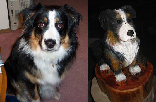 Australian Shepherd dog chainsaw carving