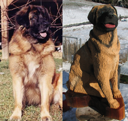 Leonberger dog chainsaw carving